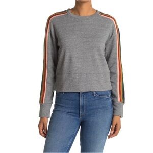 Madewell gray rainbow striped sleeve cropped crew neck sweatshirt size XS